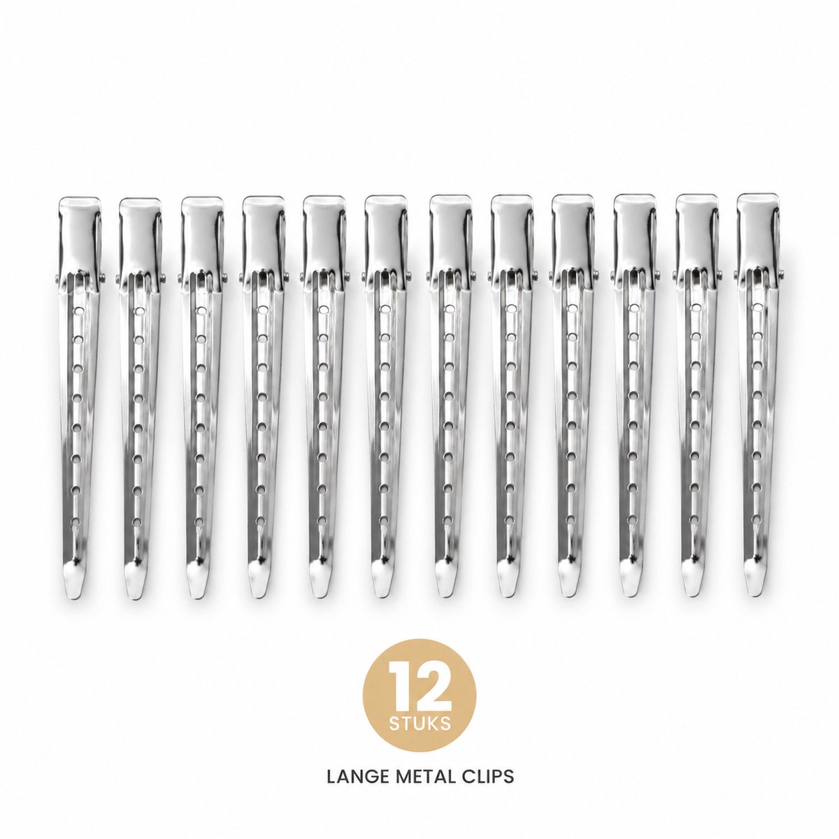 Haar in Stijl® 12 Metal Clips Chrome - Haarklemmen - Platbek Clips 8.5 cm