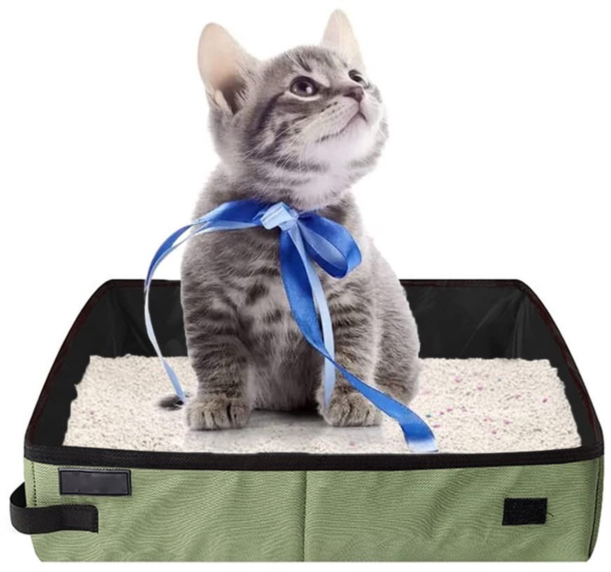 aladdien – Opvouwbare Kattenbak – Draagbare Toilet voor Katten – Groen – Ruim en Comfortabel – Ideaal voor Reizen met Huisdieren – Geschikt voor Katten