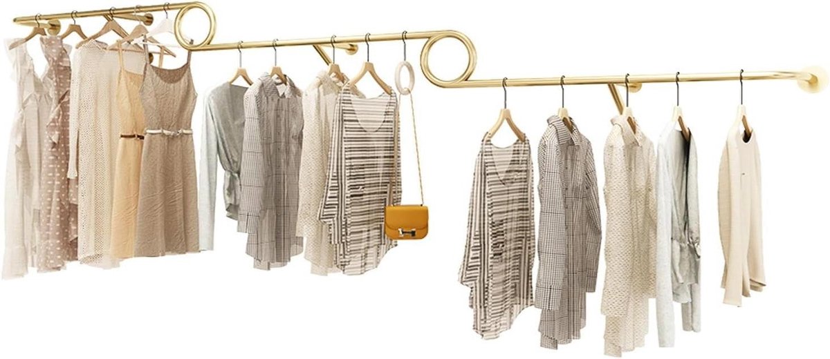 Kledingrek Wandmontage - Kledingstang Muur - Kleding Presenteren - Zware Kwaliteit Metaal - L-250CM - Goud