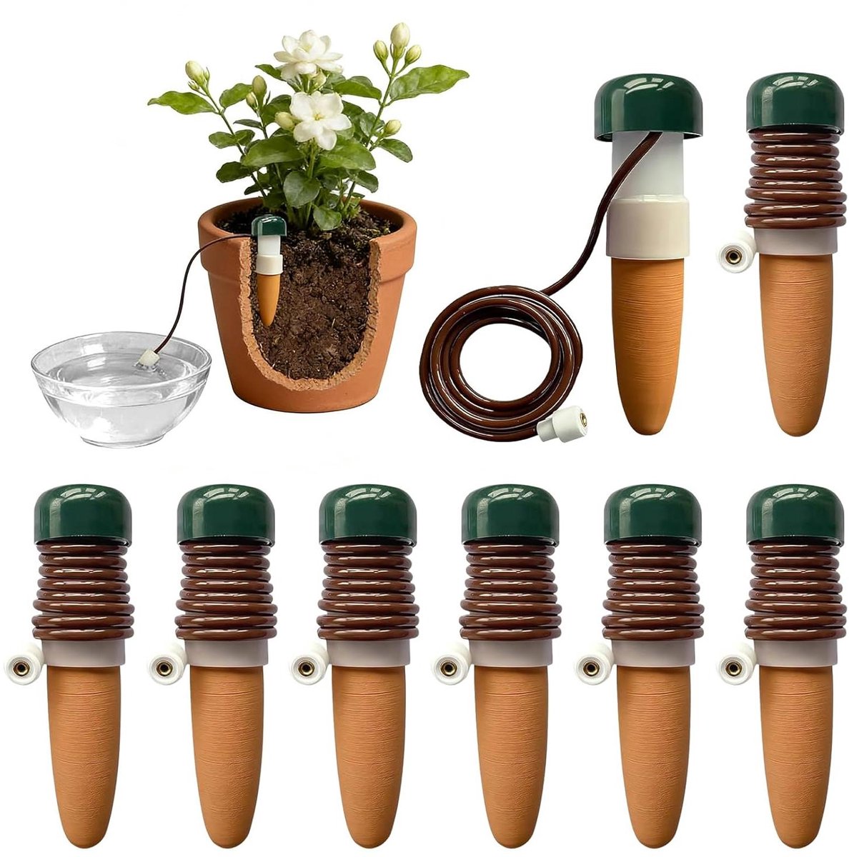 Automatische plantenirrigatie - Zelfwatergevers set - Planten water geven - Werkt zonder stroom - 8 stuks - Terracotta