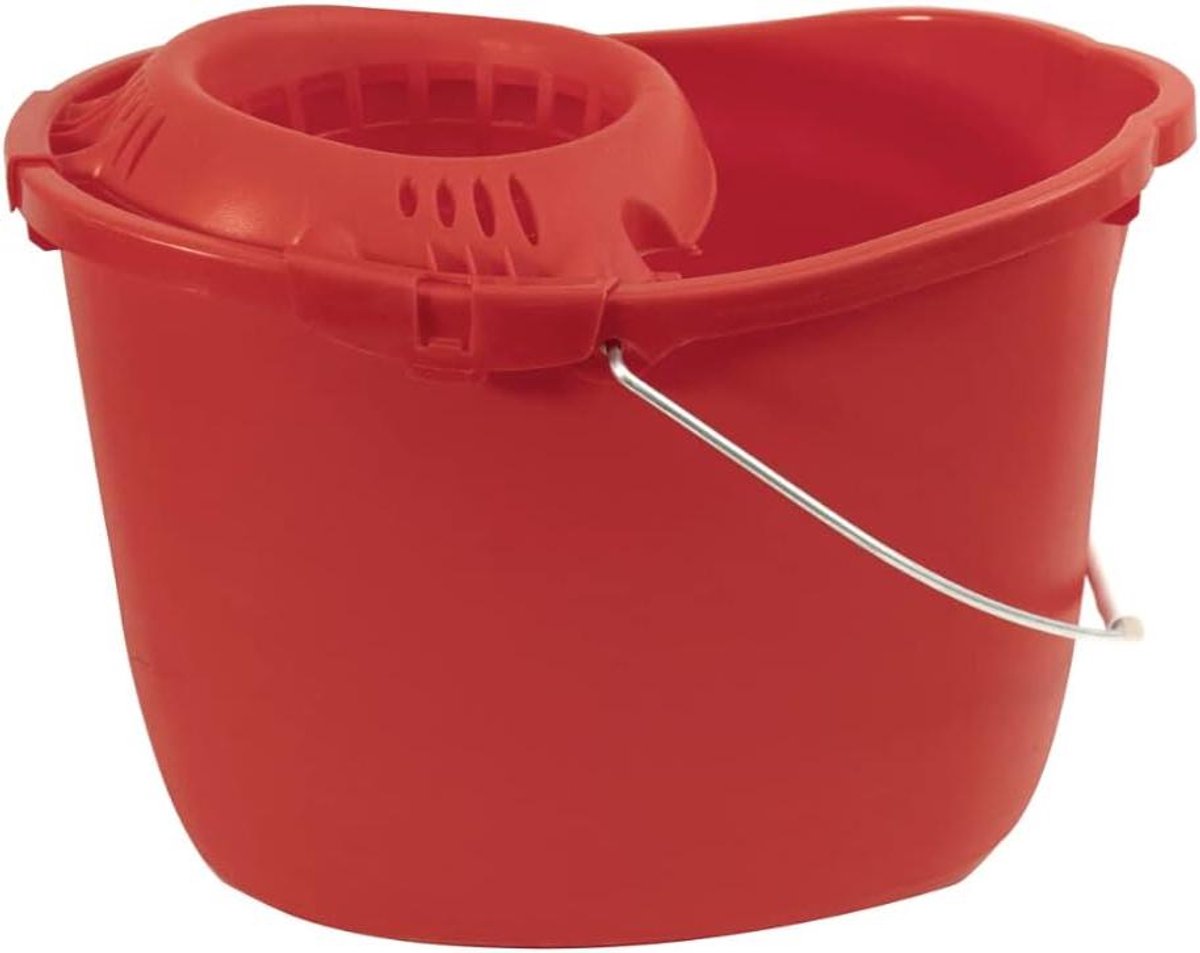 Dweil Emmer - Uitwringer Emmer - Vloeren Reinigen - Handige Uitwringer - 16 Liter - Rood