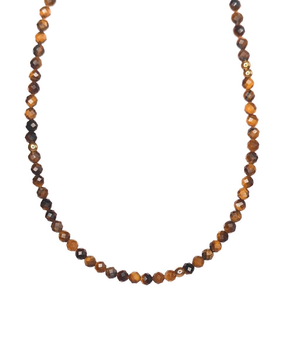Ava & Imber Sparkling Tijgeroog Ketting Stainless Steel (RVS) - Facet Geslepen Bruine Edelsteen Ketting voor Vrouwen in Sieradendoosje