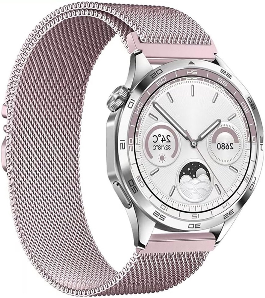 20mm Milanese vervangband van roestvrij staal met magnetische sluiting, ademende smartwatch band voor dames en heren - Roze, stijlvol en comfortabel