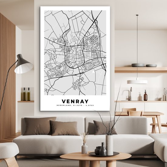 Décoration murale Métal - Peinture Aluminium - Plan de Ville - Venray - Grijs - Wit - 100x150 cm - Carte
