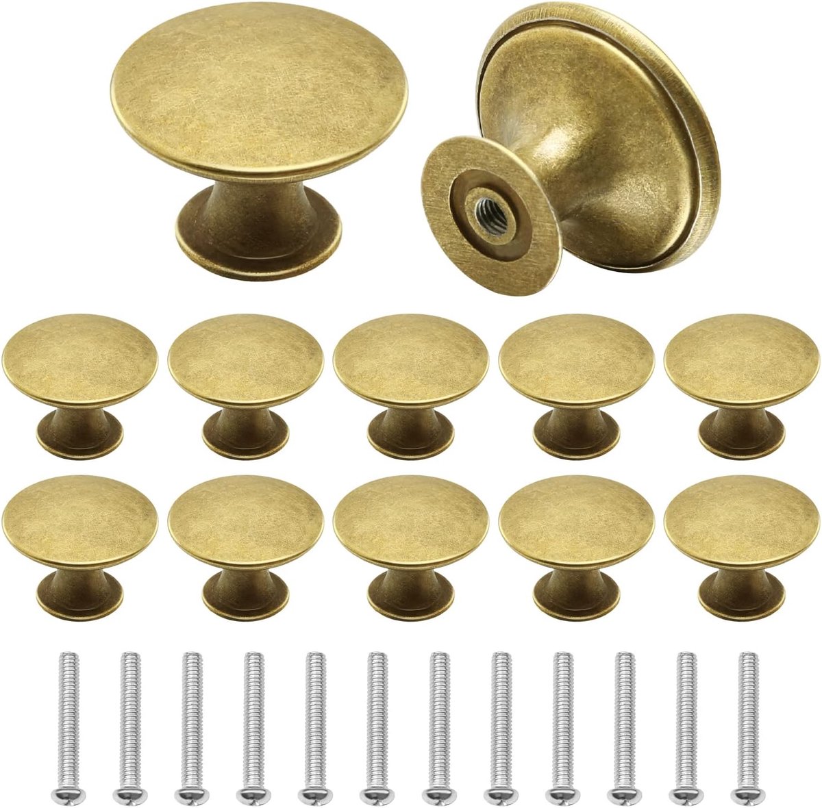 Kastdeurknoppen - Gouden Paddenstoel Knop - 12 Stuks - Aluminium Legering Vintage Design - Voor Kasten En Lades - Rond Model