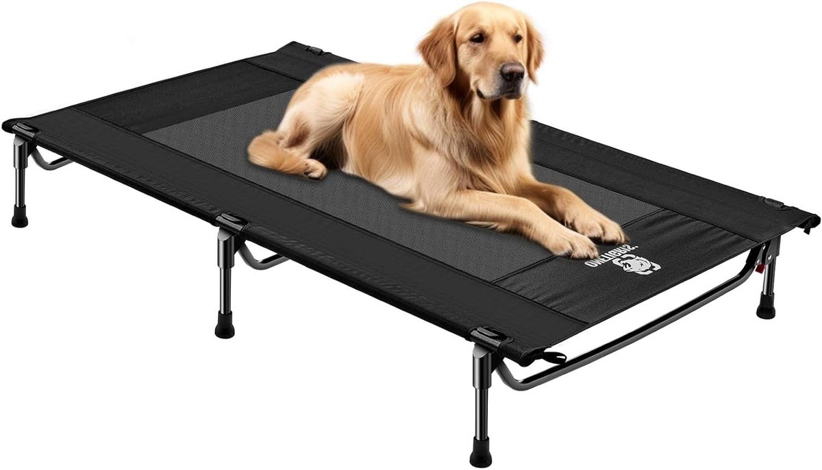 Verhoogd Hondenbed - Snel Opzetbaar, Stabiel, Ademend en Eenvoudig te Reinigen - Voor Buiten, Camping en als Kattenbed - Zwart 130x70 cm Hoogte 21 cm