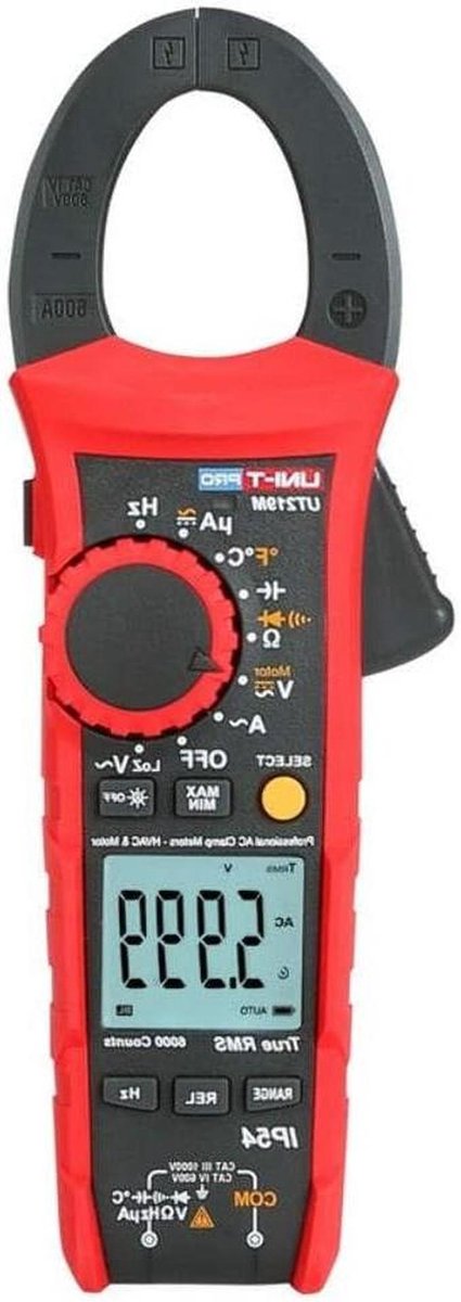Stroomtang Meter - Spanningstester - Elektrisch Testen - IP65 Waterdicht - 600A AC - Rood Grijs