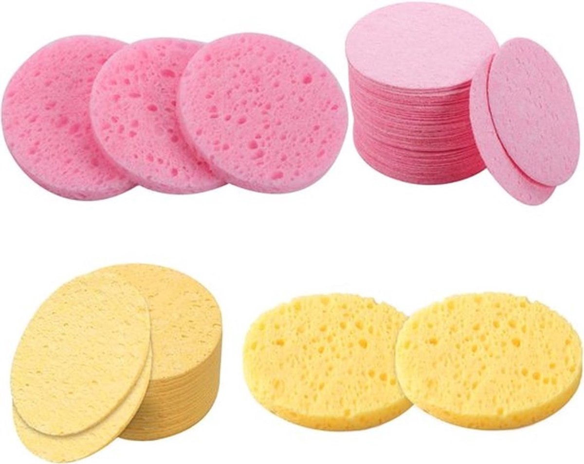 Herbruikbare Gezichtsspons Make-Up Remover voor Gezichtsreiniging - 60 Stuks - Roze Geel.