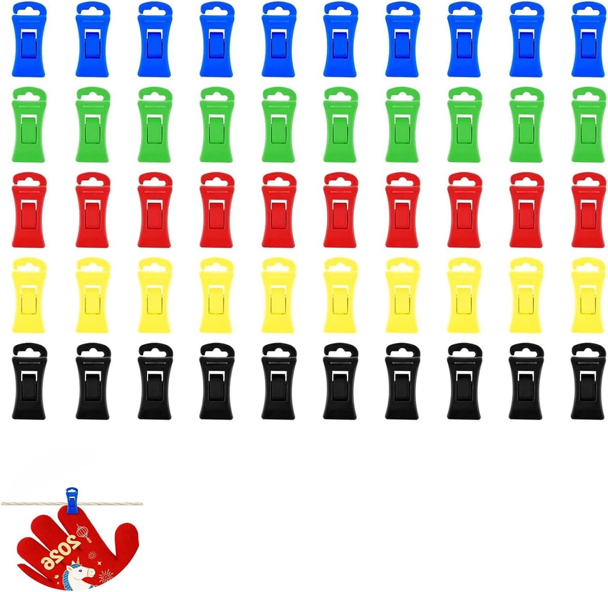 Sok Clips - Was Haken - Sokken Sorteren - Robuust Plastic Materiaal - 50 Stuks - Multicolor