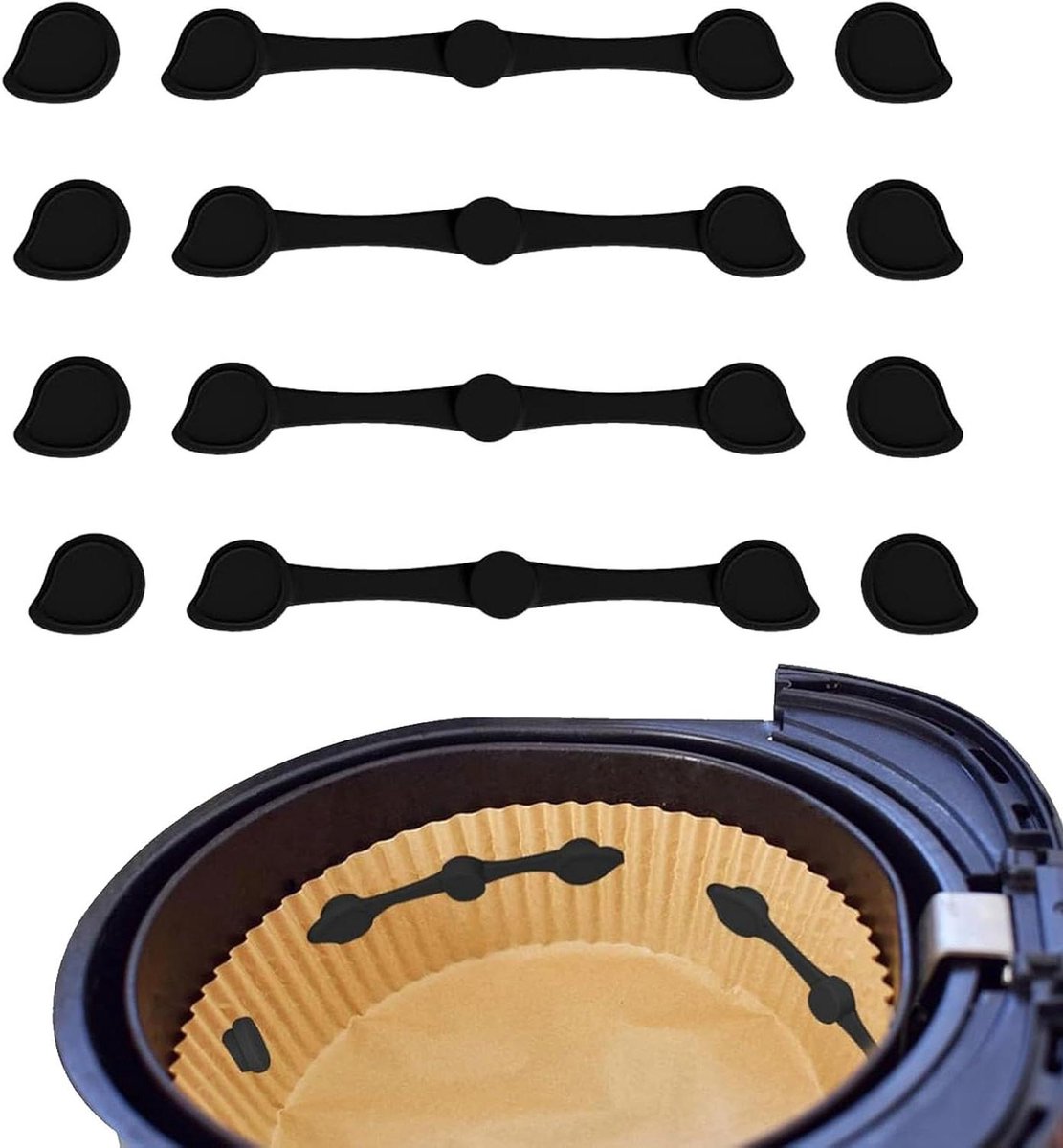 Airfryer Magneten - Bakpapier Clips - Veilig Koken - Hittebestendig Siliconen - 4 Sets - Zwart