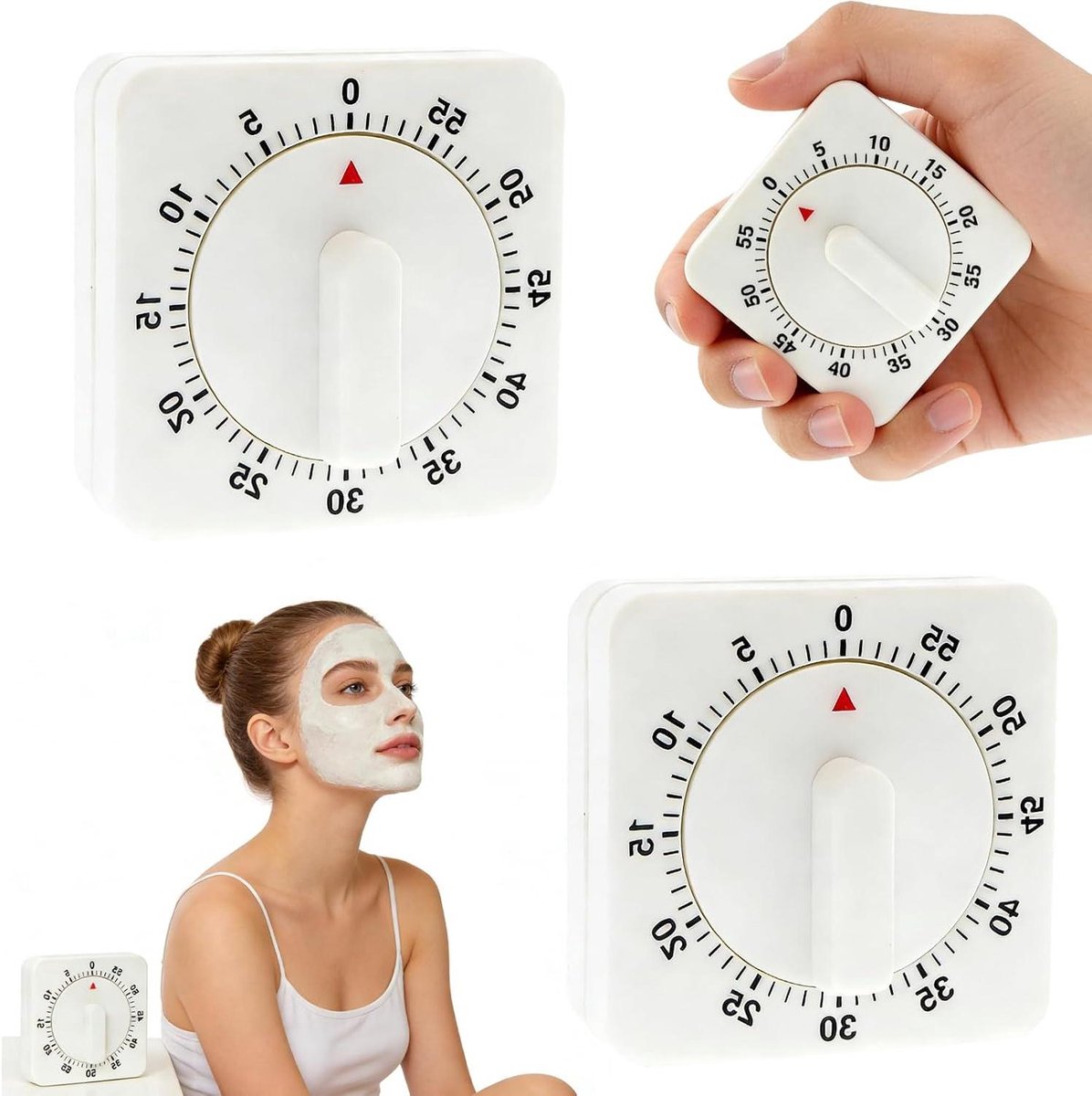 Kookwekker Set - Keuken Timer - Koken Bakken Leren - Mechanisch Batterijvrij - 2 Stuks - Wit