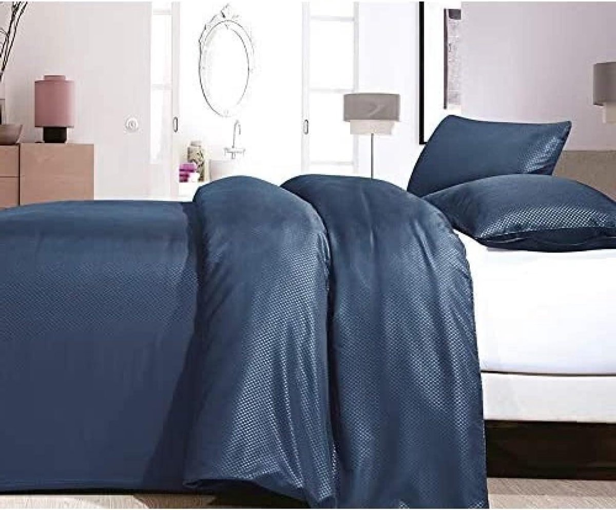 Dekbedovertrekset - Beddengoed set - Slaapkamer decoratie - Strijkvrij microvezel - 140x220 cm - Donkerblauw