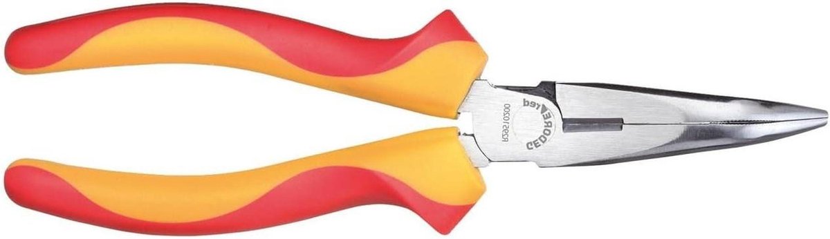 Platte Ronde Tang - VDE Tang Gebogen - Elektrisch Werk - 45° Gehoekte Grijpvlakken - Lang Snijden - Rood