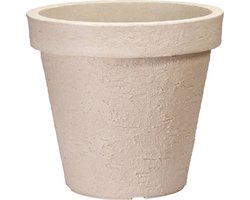 Bloempot Rond Stonelook Zand 50cm – Kunststof Grote Plantenpot voor Binnen & Buiten – Betonlook Sierpot