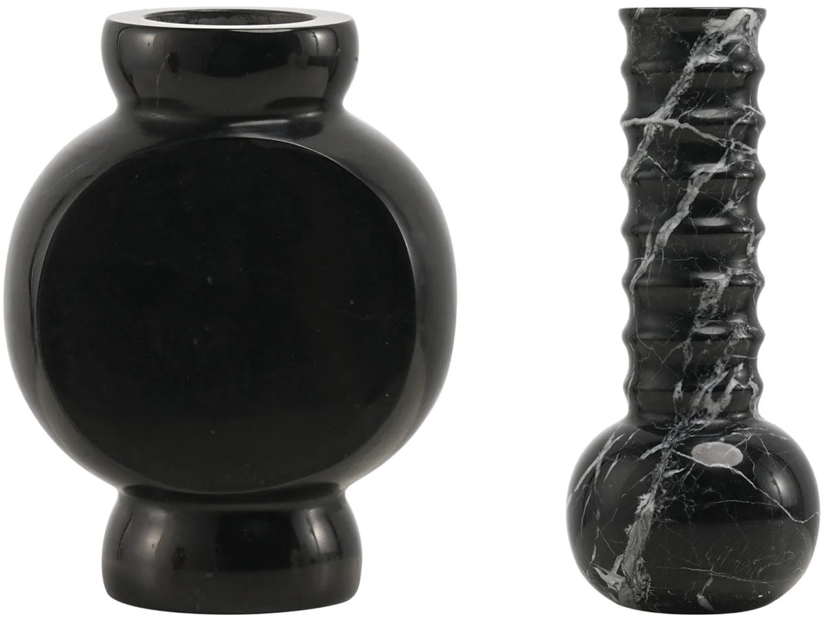 Marmeren Geschenkset: Vazen Ribbed & Circle Zwart