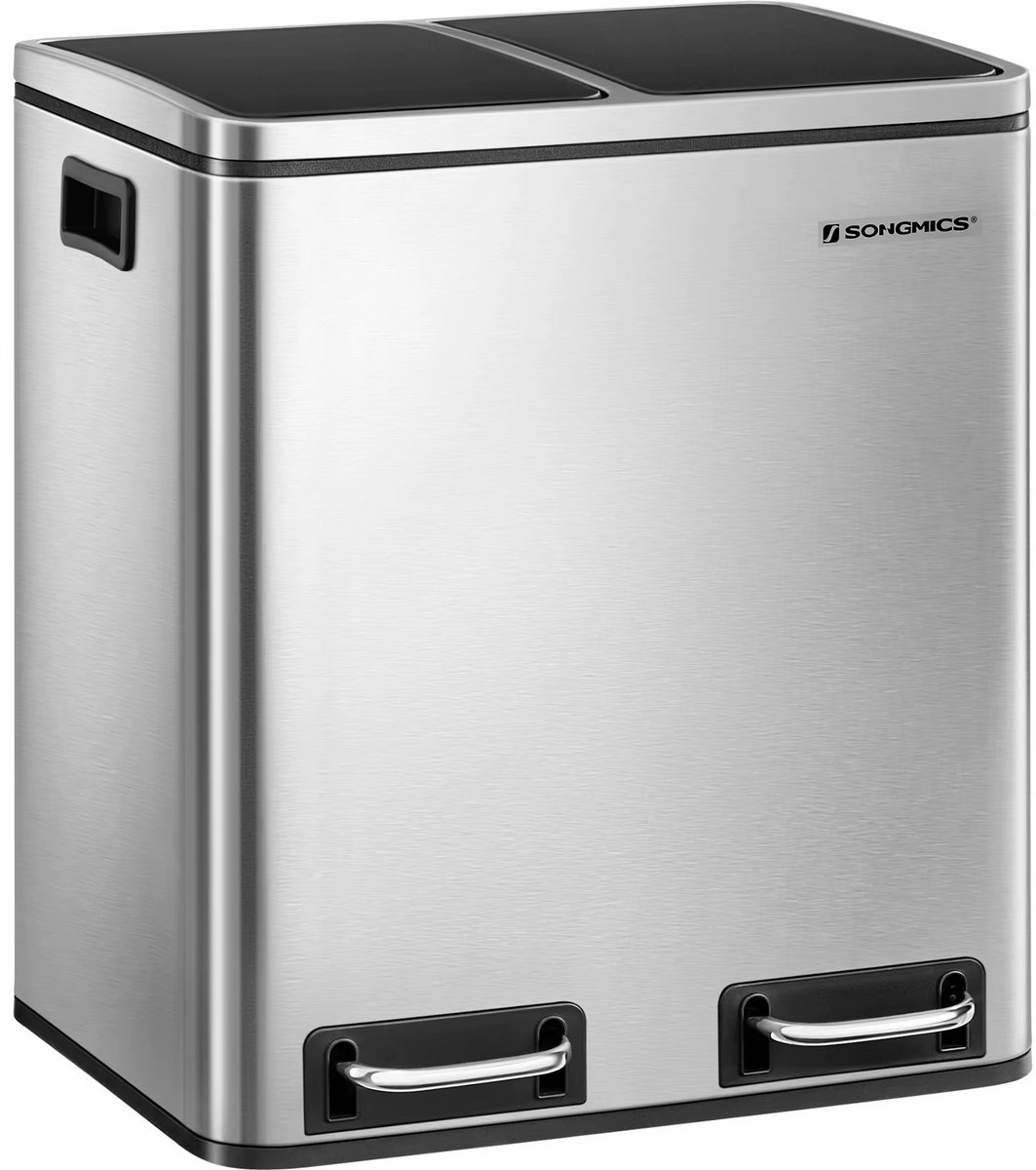 JOYNEXTBUY - Afvalscheidingssysteem - Prullenbak - Afvalbak - Duo afvalbak - Afvalscheider - Recyclebakken - Pedaalemmers - 2x 15L - 30L - Roestvrij staal