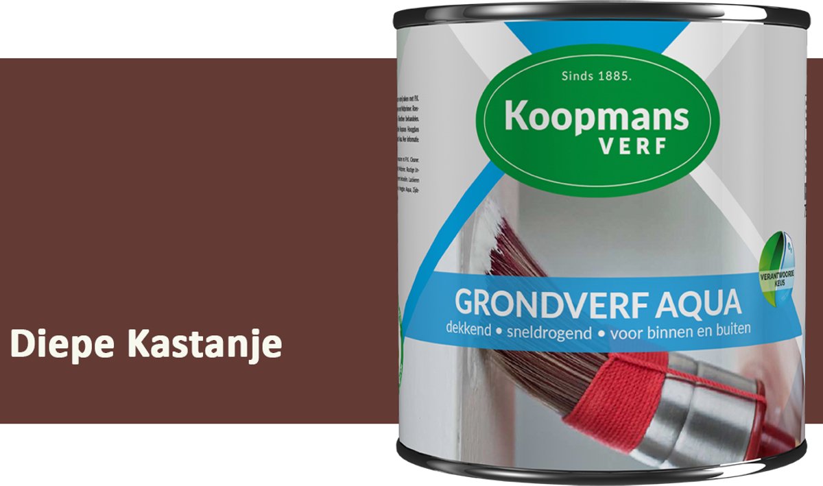 Koopmans Grondverf Aqua – Watergedragen Biobased Grondverf voor Hout & Metaal – Binnen en Buiten – Diepe Kastanje – 2,5 l