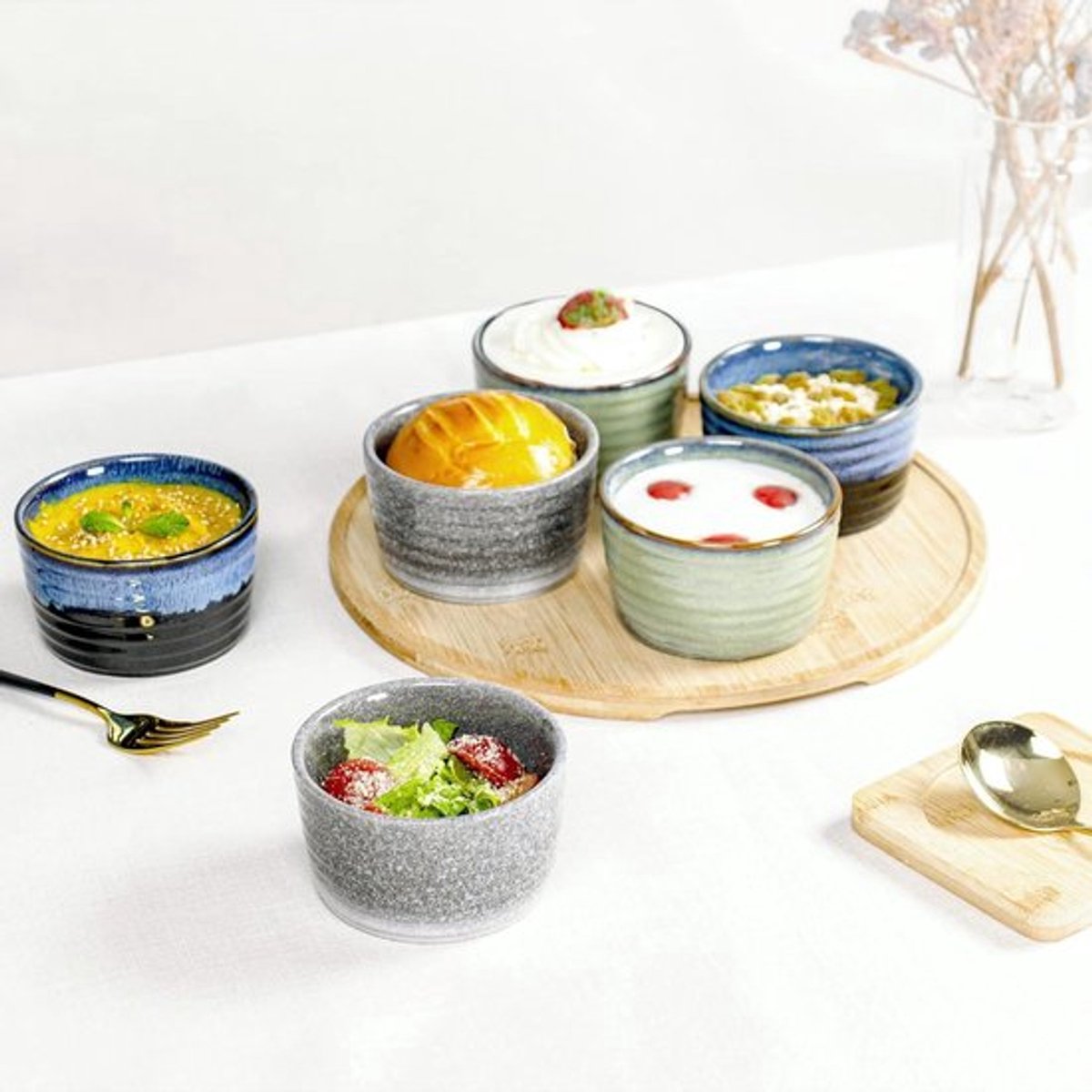 Keramische schalen set van 8OZ voor soufflé en pudding, groen, 6-delige ovenschaal set