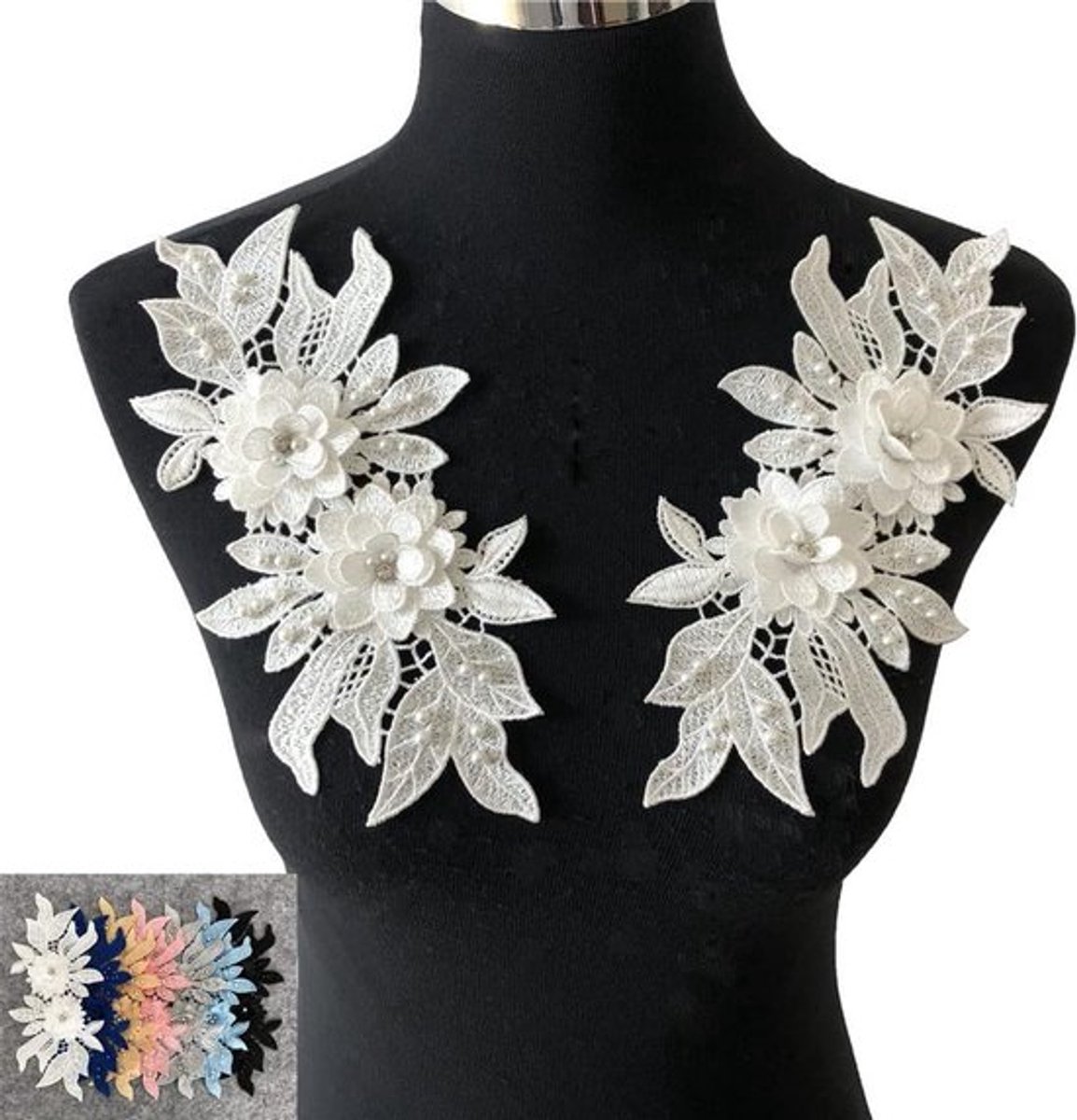DIY borduurwerk patch voor witte bruidsjurk met parels en strass