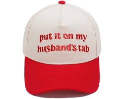 Baseball Cap Dames - "Put It On My Husband's Tab" - Zomer Baseballpet - Basic Pet voor Dames - Grappige Truckerpet voor Dames - Vintage Verstelbare Baseballcap met Borduurwerk - Modieuze Truckerpet - Petten - 56-58cm Verstelbaar - SOLLBRY®