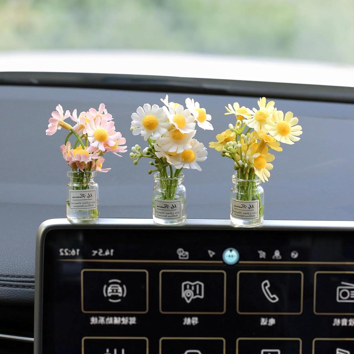 Madeliefjes Auto Decoratie - Bloemen Dashboard Poppetjes - Auto Interieur Opvrolijken - Set van 3 Stuks