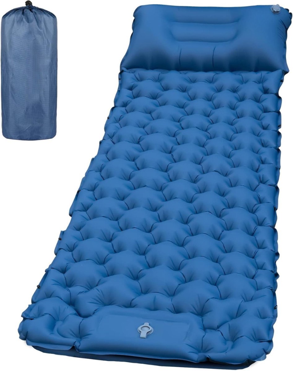 Camping Matras met Ingebouwd Kussen - Opvouwbaar Matras - Vouwmatras - Camping Matje - Slaapmat - Logeer Matras - Luchtmatras - Kampeer Matras - Camping Bedje - Polyester/TPU - 195 cm - Blauw - van Imperatoris