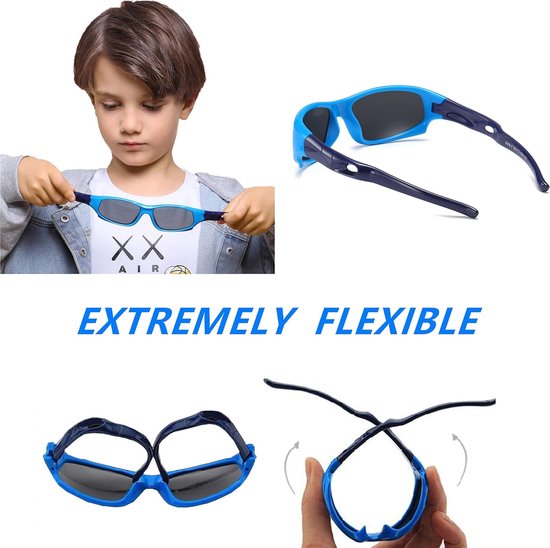 DYLB 3-pack flexibele kinderen gepolariseerde zonnebril voor jongens meisjes met riem, sport zonnebril voor kinderen van 3-10 jaar. — afbeelding 4