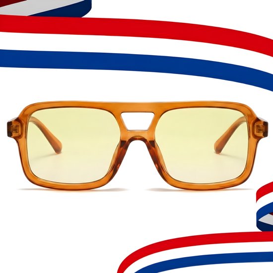 LUCCIO - Koningsdag bril - Oranje bril - Koningsdag accessoires - Retro bril - Mode bril - Festivalbril - Technobril - Rave bril - Festival zonnebril - Oranje - Carnaval bril - Dubbele brug van Merkloos — afbeelding 2