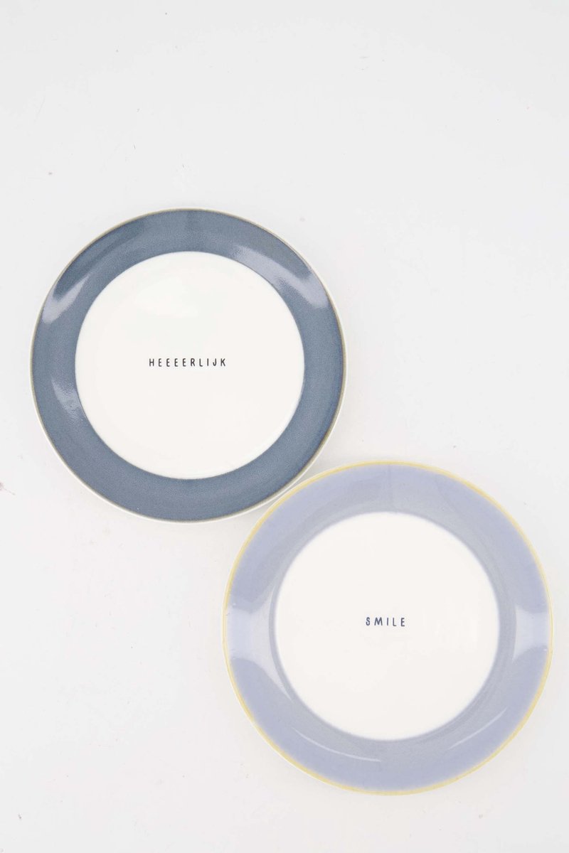 Zusss Set Van 2 Gebaksbordjes 'Heeeerlijk' En 'Smile' - Verjaardag - Cadeau Dames Keramiek White / Blue
