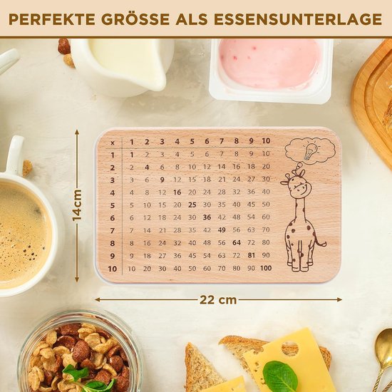 Ontbijtplank Leerplankje - Rekenen Broodplank - Spelenderwijs Leren - Beukenhout Multipicatie - 22 x 14 x 1 cm - Niet gespecificeerd — afbeelding 2
