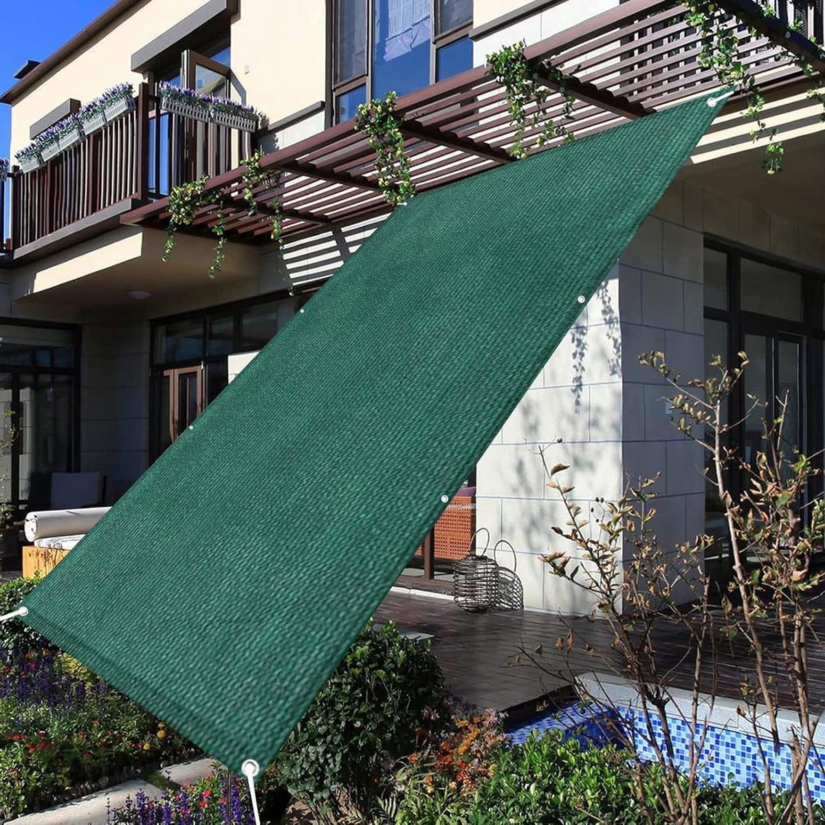 Privacy screen - Balkonzeil Scherm - Zon en Windwerend - Ademend Materiaal - 1.8x3.4m - Groen