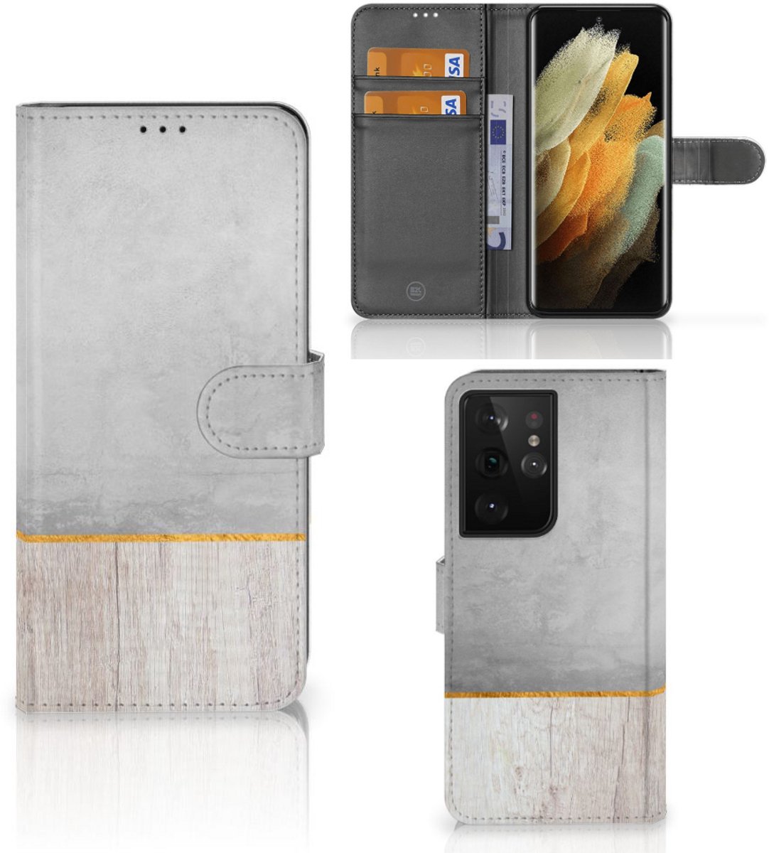Samsung Galaxy S21 Ultra Book Style Case Wood Concrete