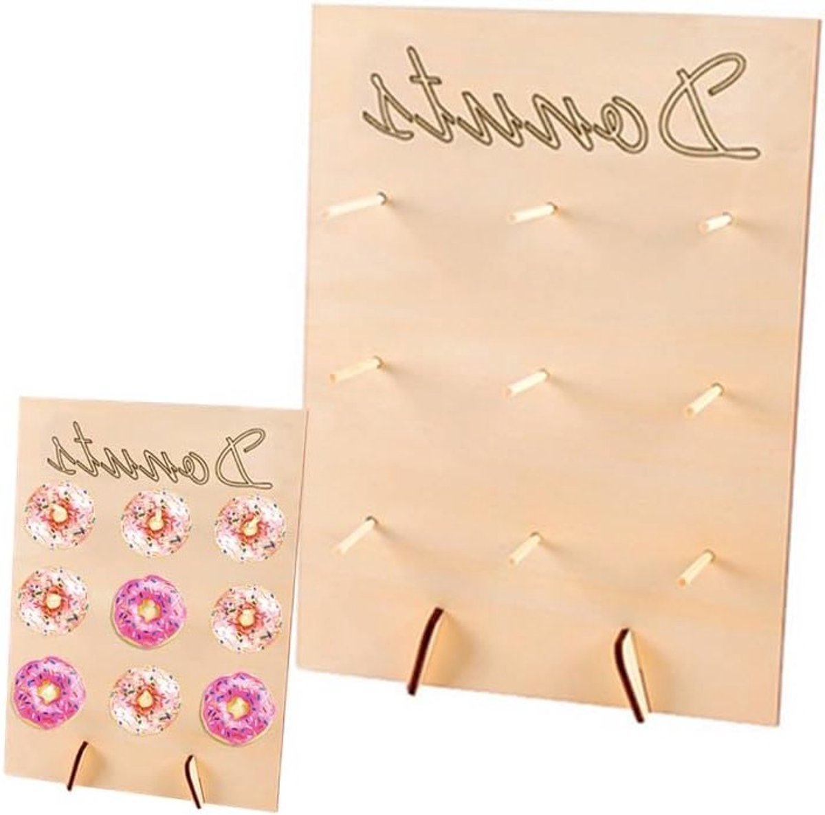 Houten Donut Wandstandaard voor 9 Donuts, Herbruikbaar, Rustiek, Ideaal voor Bruiloften, Verjaardagen en Feestjes, Decoratie voor Desserttafels en Evenementen