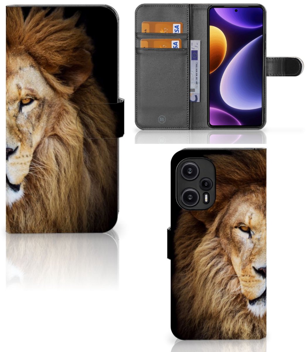 Xiaomi Poco F5 Telefoonhoesje met Pasjes Leeuw