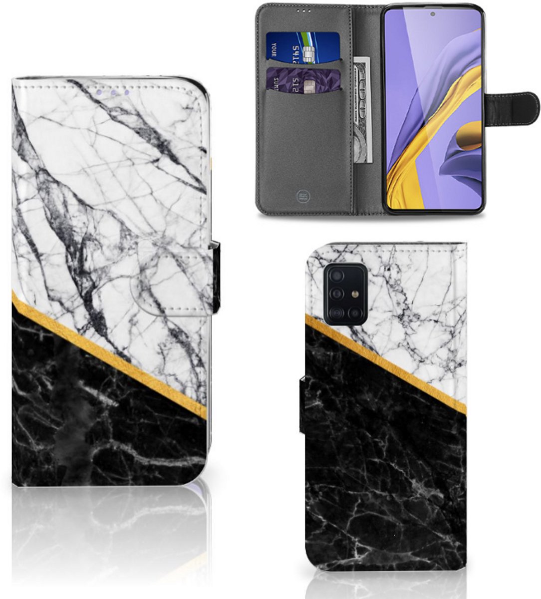 Samsung Galaxy A51 Bookcase Marmer Wit Zwart - Origineel Cadeau Man