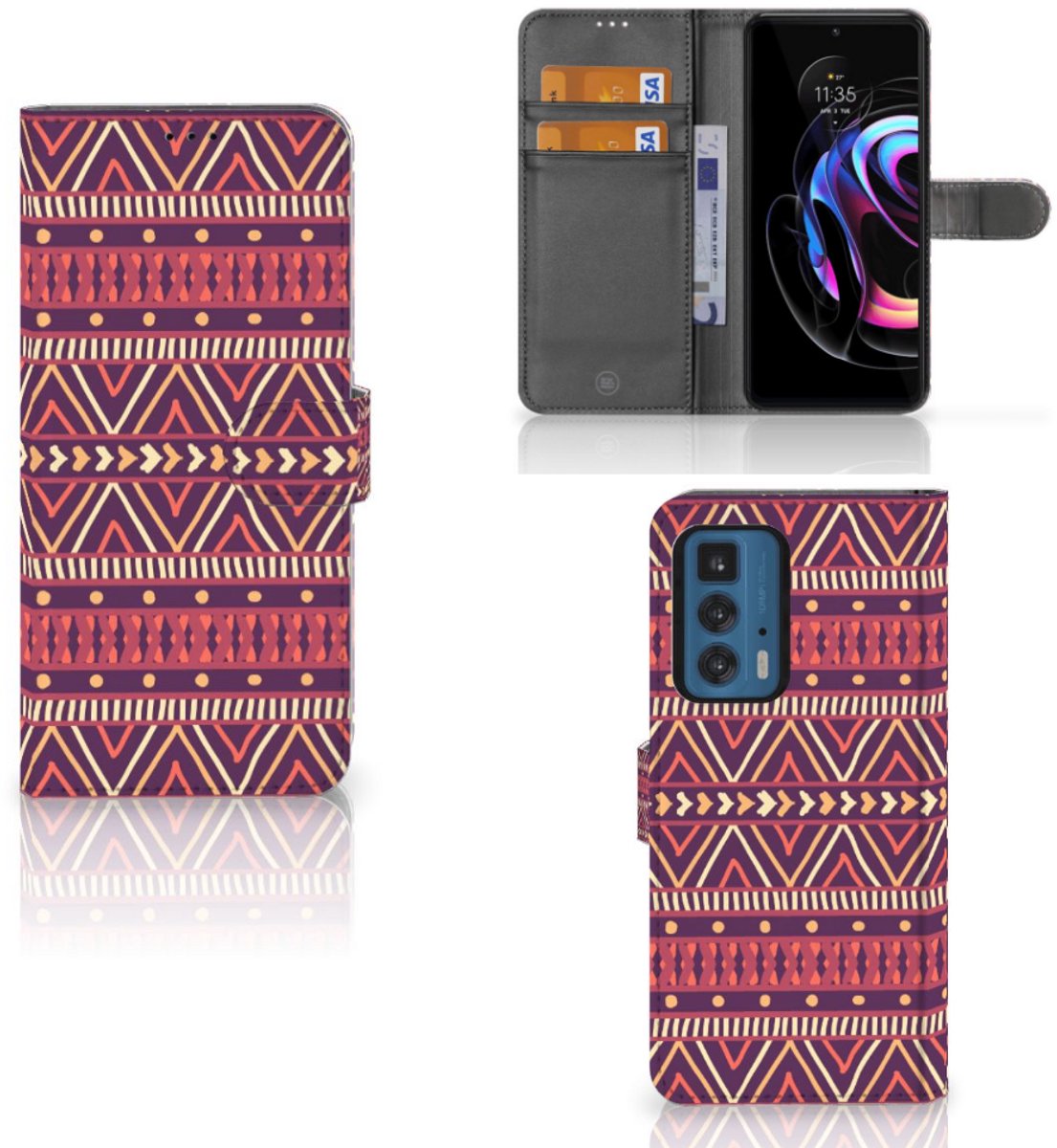Motorola Edge 20 Pro Telefoon Hoesje Aztec Paars