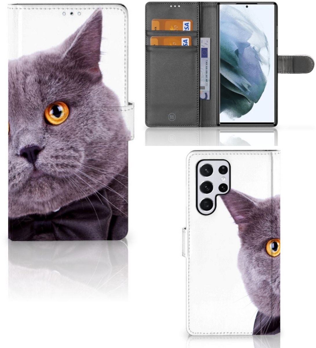 Samsung Galaxy S22 Ultra Telefoonhoesje met Pasjes Kat