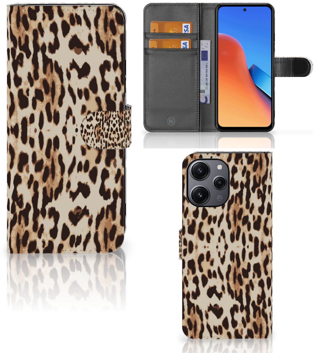 Xiaomi Redmi 12 Telefoonhoesje met Pasjes Leopard