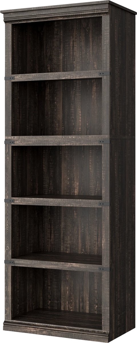 Happiq Houten Boekenkast 5-Lagen - Boekenrek - Open Boerderij Stijl - Voor Woonkamer & Slaapkamer - Eiken Oak