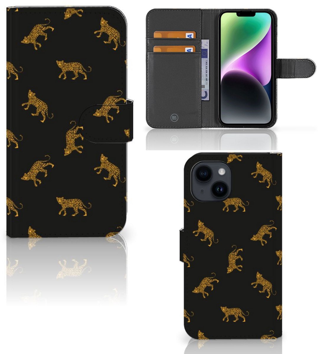 Boekhoesje voor Telefoonhoesje met Pasjes voor iPhone 15 Leopards
