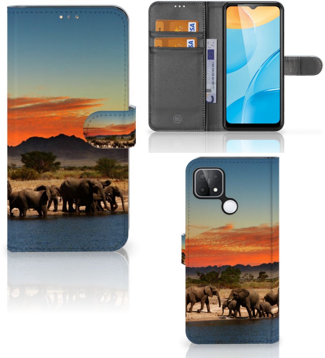 OPPO A15 Telefoonhoesje met Pasjes Olifanten
