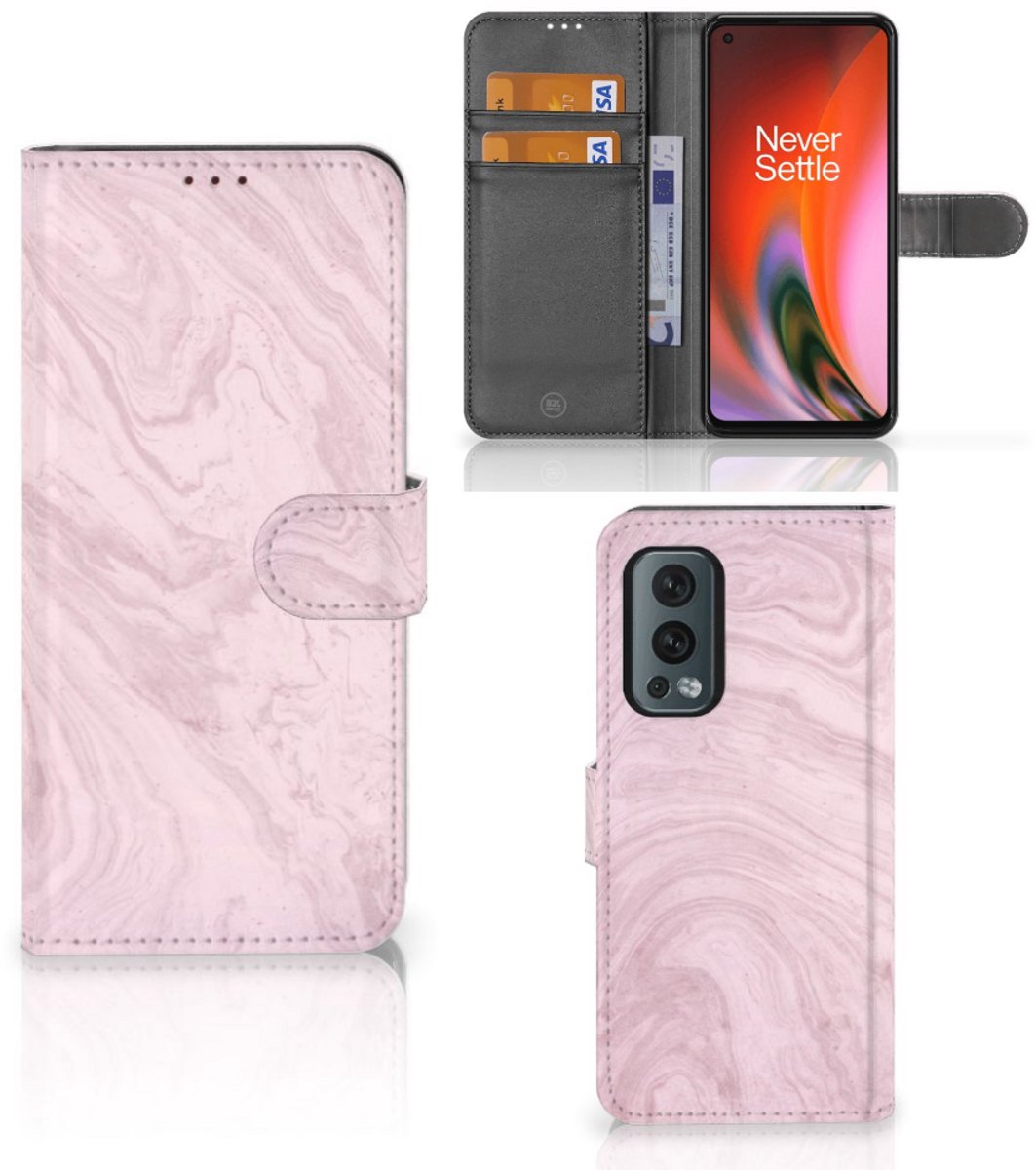 OnePlus Nord 2 5G Bookcase Marble Pink - Origineel Cadeau Vriendin