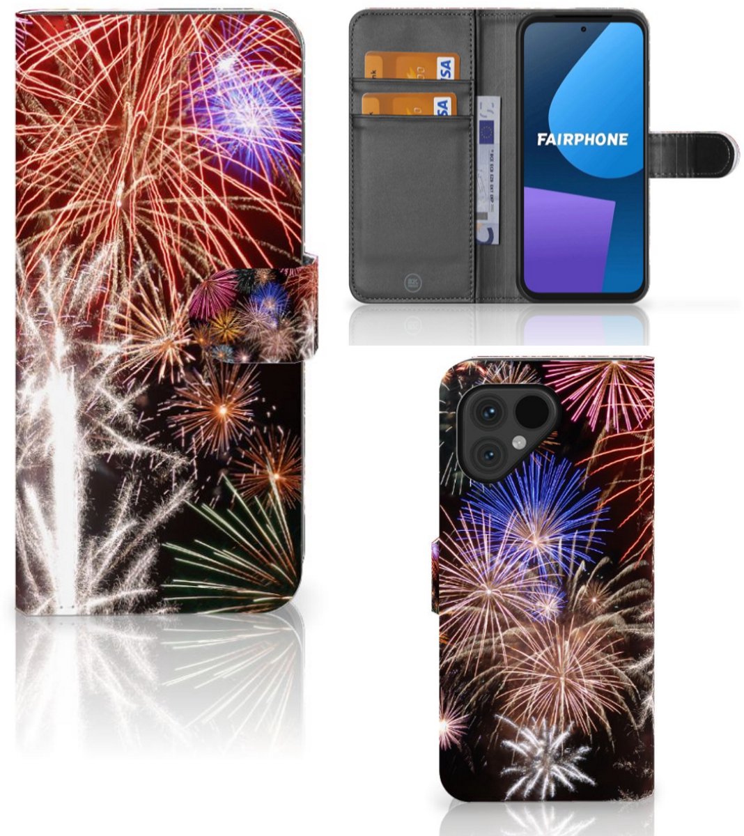 Fairphone 5 Wallet Case met Pasjes Vuurwerk