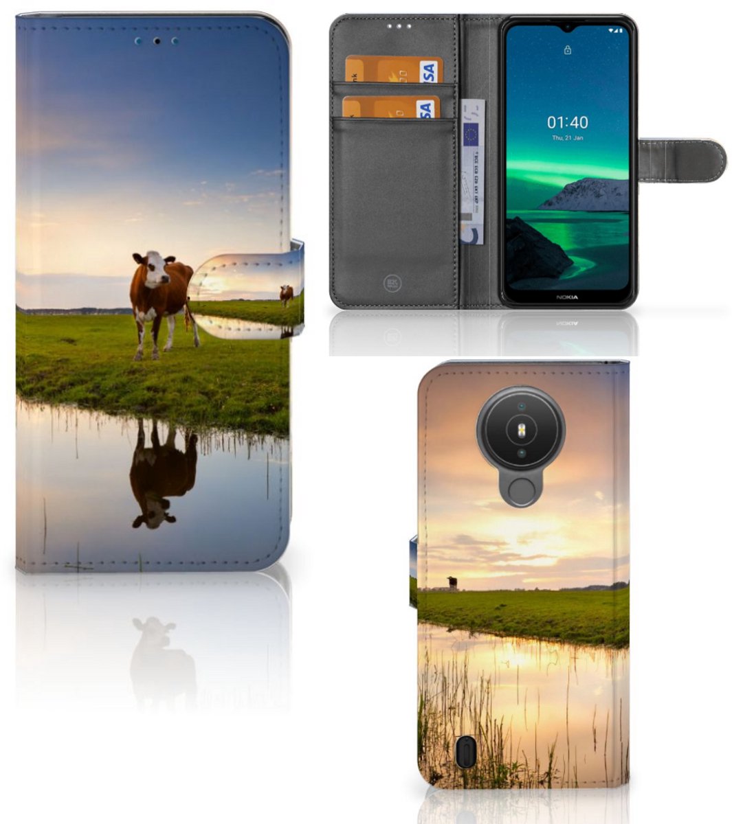 Nokia 1.4 Telefoonhoesje met Pasjes Koe