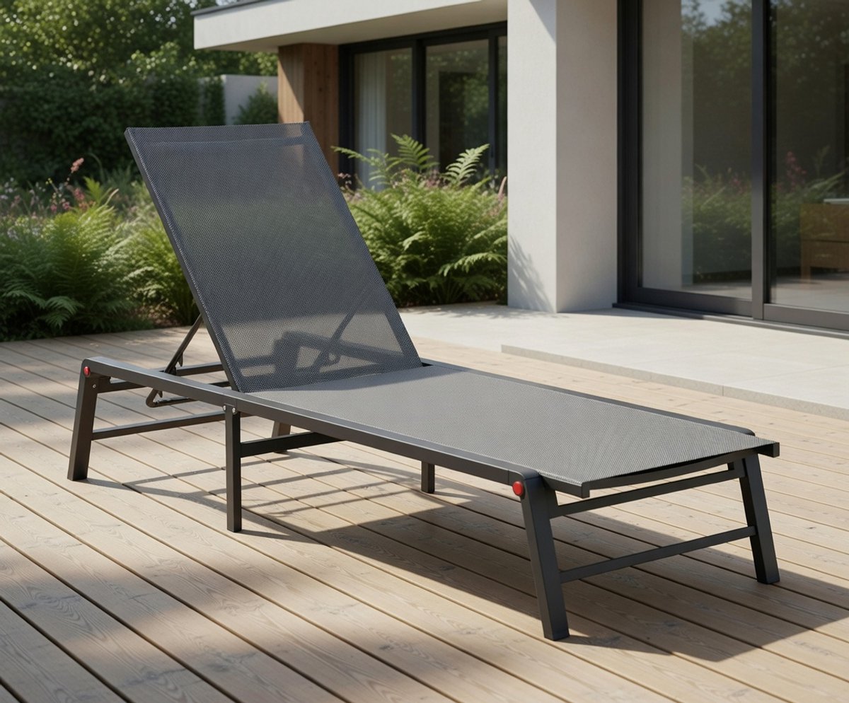 Opvouwbare Aluminium Ligstoel 115,1 x 59,9 x 30 cm – Verstelbare Tuin Ligbed met 5 Standen, Lichtgewicht & Weerbestendig, Zwembad & Strand Loungestoel Grijs – Nicolehome