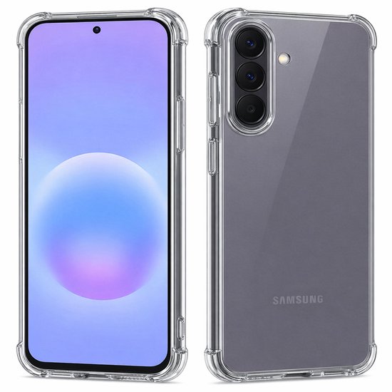 Avant et arrière d'une coque de téléphone transparente avec coins renforcés.