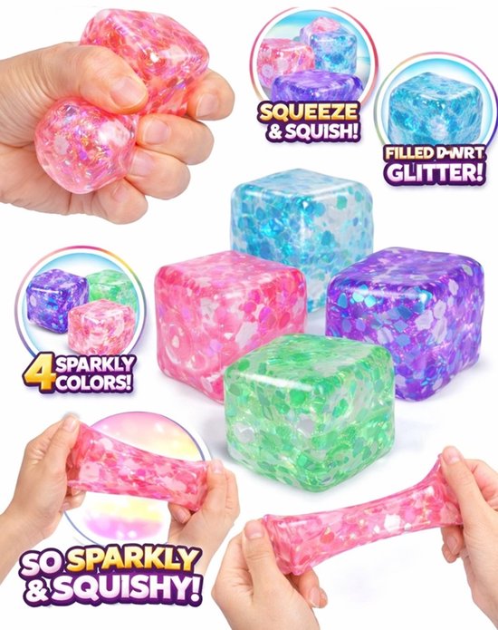 Balle anti-stress Glitter Ice Cube - 5 x 5 x 5 cm - Super extensible - 1 exemplaire - Fidget Toy - Balle à presser pour la main