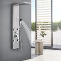 RVS douchepaneel met geborsteld staal afwerking, regen-, massage- en handdouchefunctie, met digitaal display.