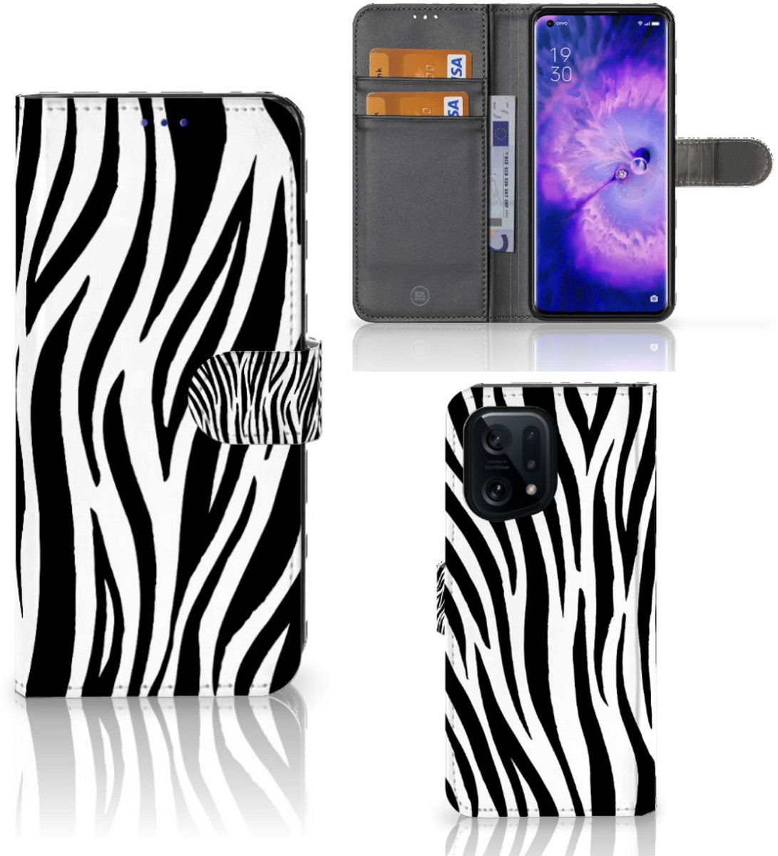 Book Case voor OPPO Find X5 Telefoonhoesje met Pasjes Zebra