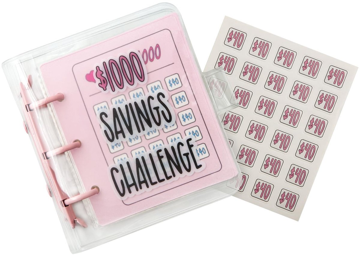 Cosensi - Mini Spaaruitdaging - Geld Budgetboek - Compacte Spaarorganisatie - Roze - Budget Binder - Geld Besparen - Geschikt voor Familie - Mini G...